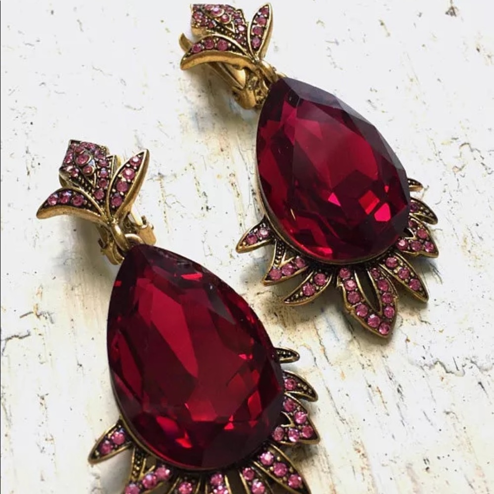 Oscar de la Renta pink firedrop crystal earrings